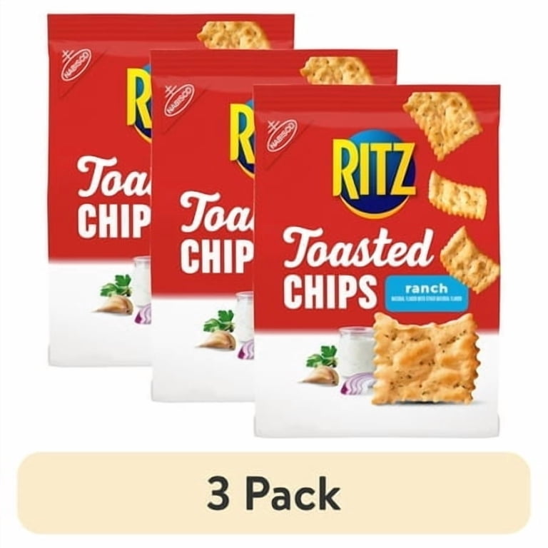 3 pack) RITZ Toasted Chips Ranch Crackers, Party Snacks, 8.1 oz