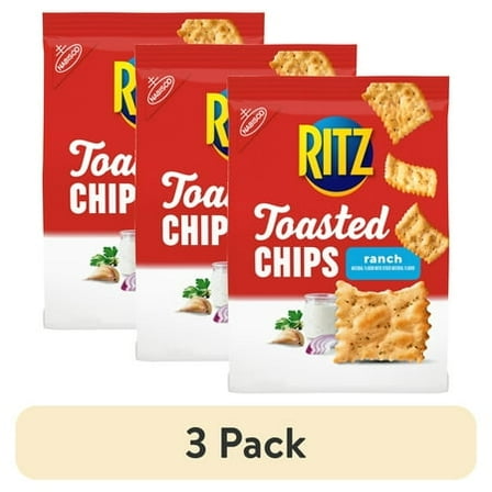 (3 pack) RITZ Toasted Chips Ranch Crackers, Party Snacks, 8.1 oz