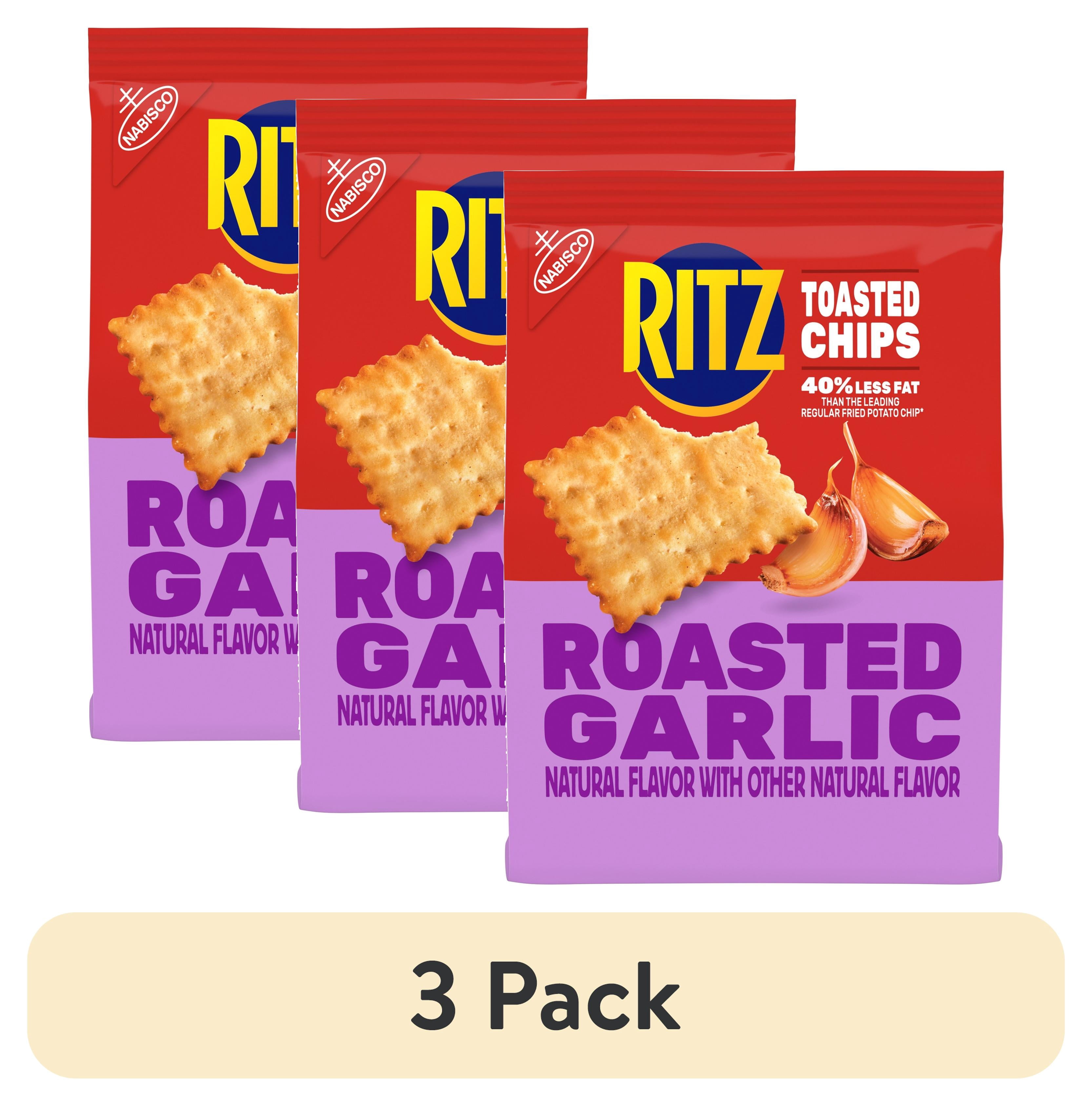 (3 pack) RITZ Toasted Chips Roasted Garlic Crackers, Party Snacks, 8.1 oz