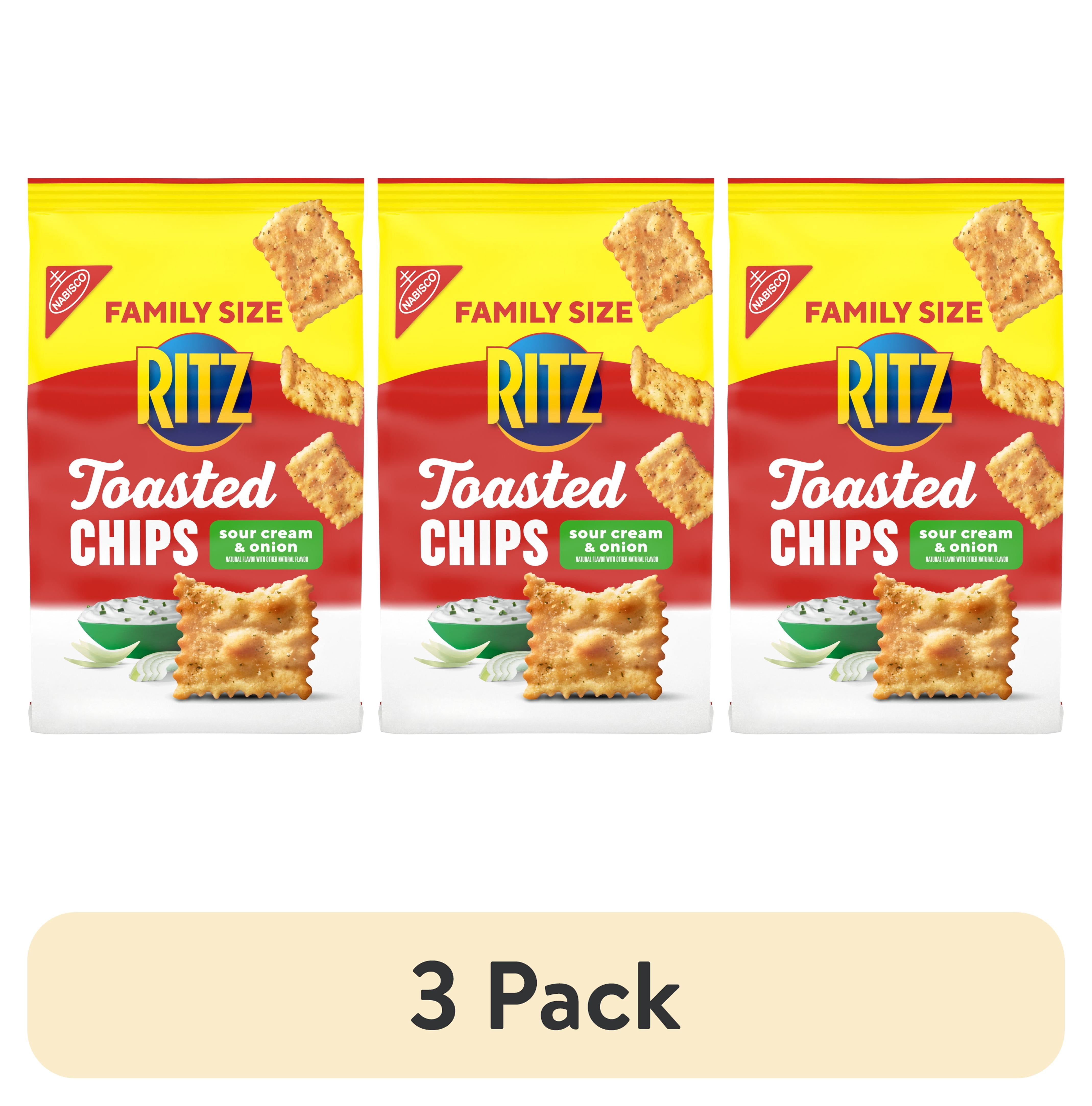 3 pack) RITZ Toasted Chips Sour Cream and Onion Crackers, Party