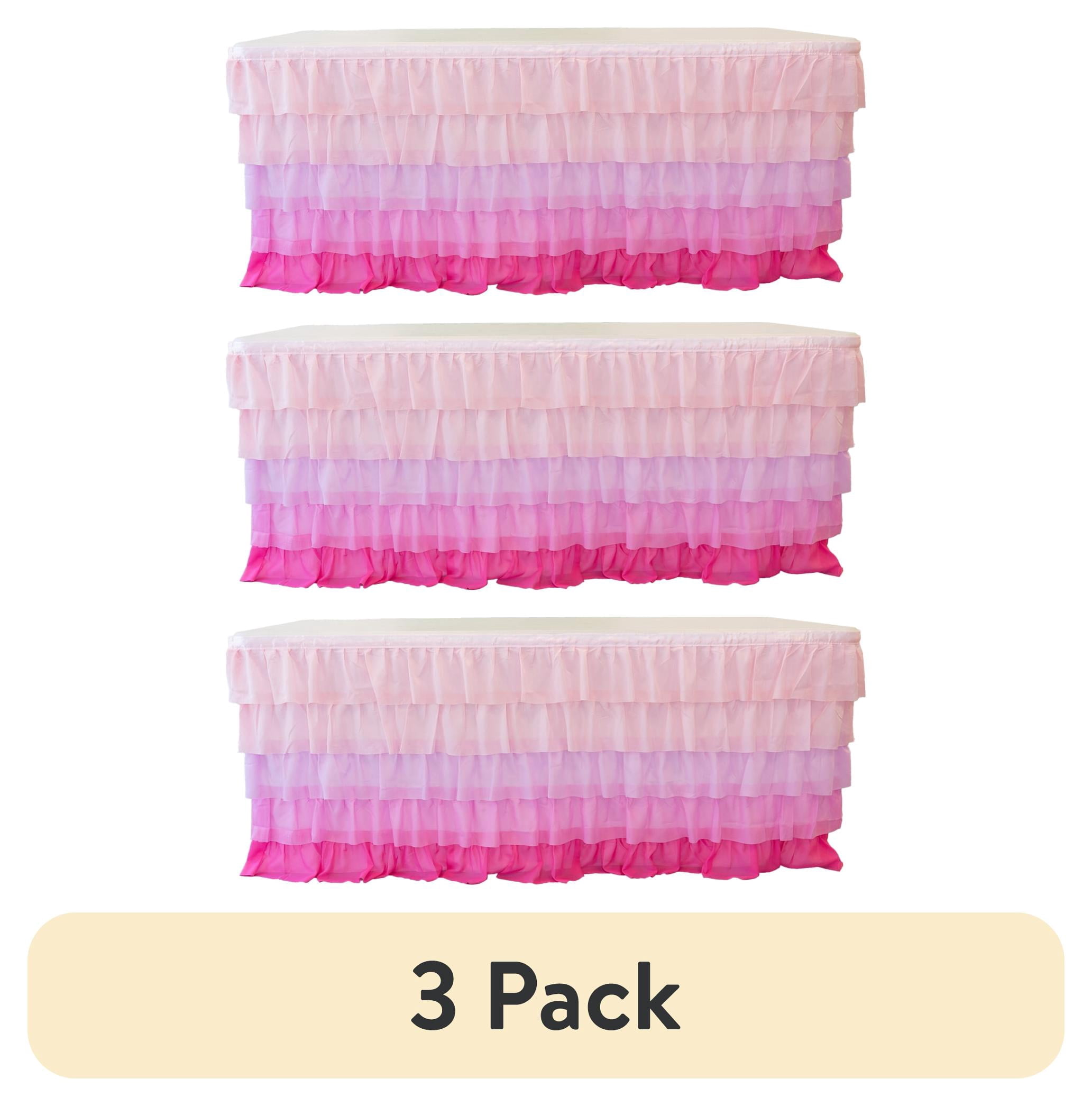 (3 pack) RTC Group 100% Polyester Tulle Ruffle Table Skirt Cover 6ft, 72 x 30 - Birthday Parties, Wedding, Party Decorations, Gradiant Pink