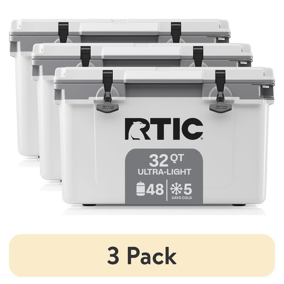 (3 pack) (3 pack) RTIC 32 Qt 48-Can Ultra-Light Ice Chest Cooler, White & Grey