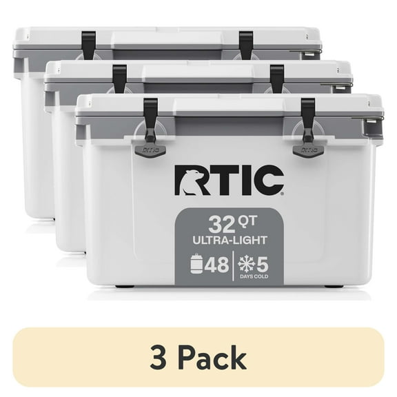 (3 pack) RTIC 32 QT Hard-Sided Ice Chest Cooler, Ultra-Light, Fits 48 Cans, White & Grey