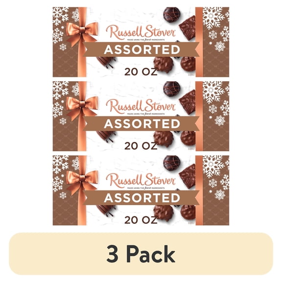 (3 pack) RUSSELL STOVER Christmas Assorted Milk & Dark Chocolate WOW Gift Box, 20 oz. (33 Pieces)