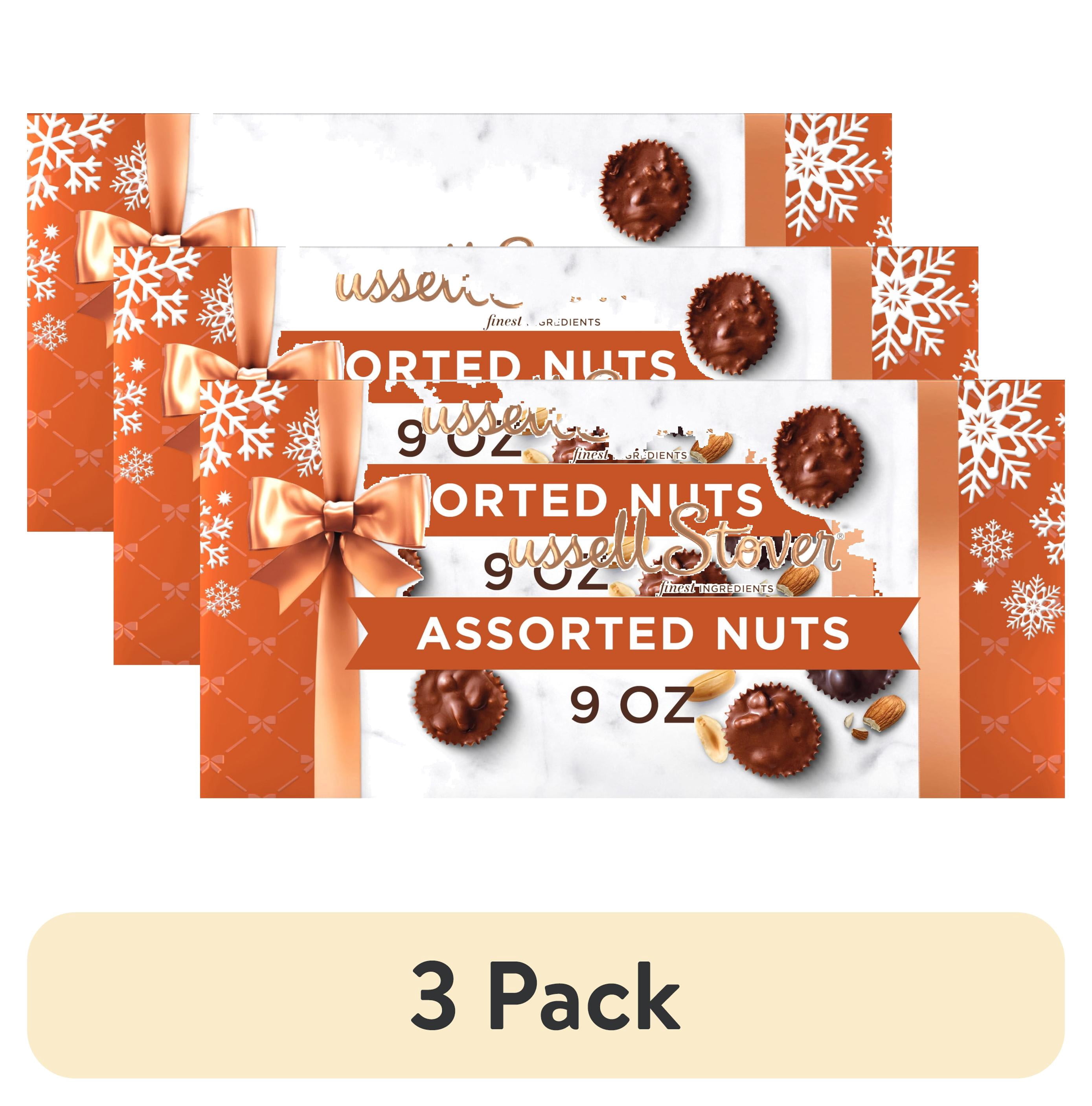 (3 pack) RUSSELL STOVER Christmas Chocolate Covered Nuts Assortment in Milk & Dark Chocolate Gift Box, 9 oz. (18 Pieces)
