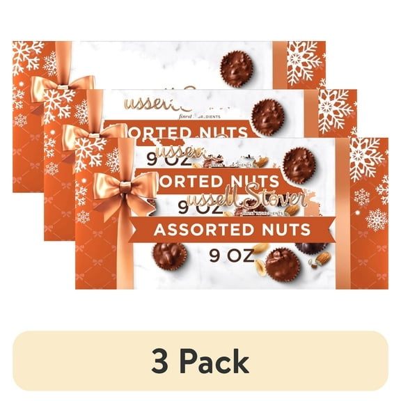 (3 pack) RUSSELL STOVER Christmas Chocolate Covered Nuts Assortment in Milk & Dark Chocolate Gift Box, 9 oz. (18 Pieces)