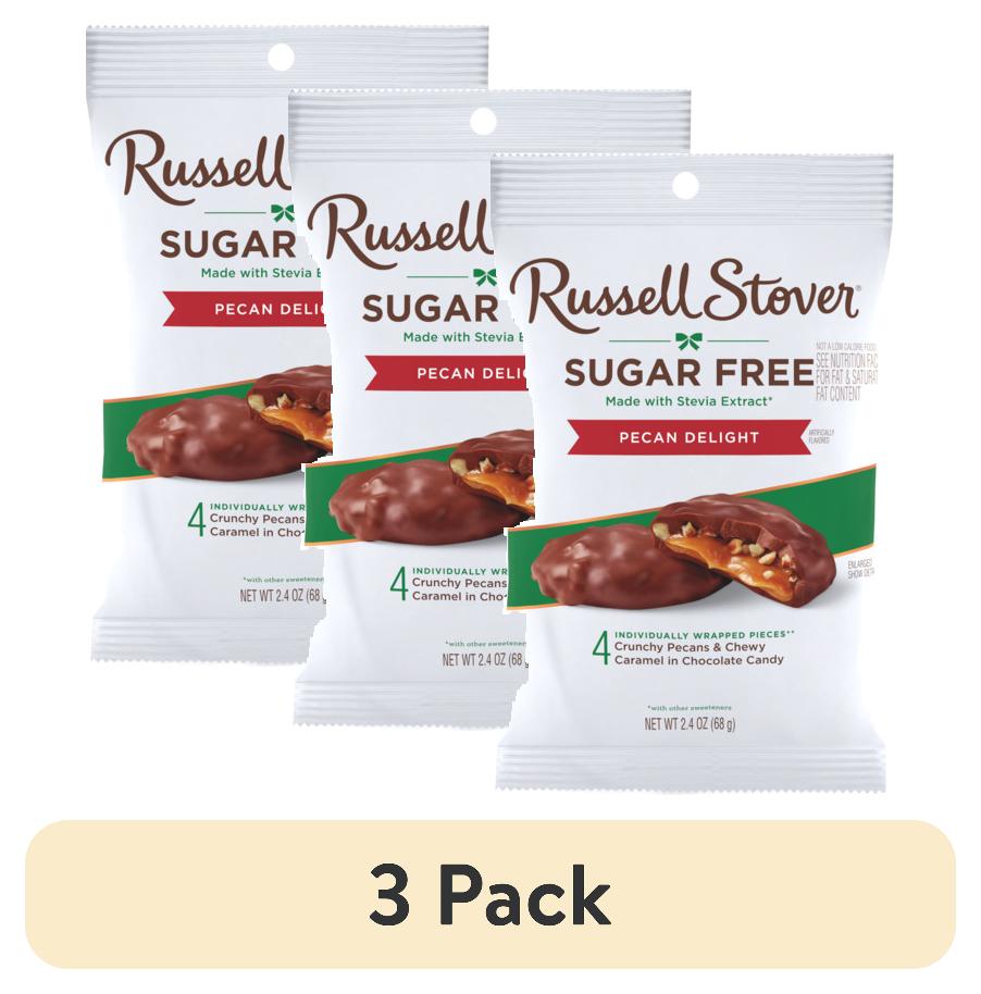 (3 pack) RUSSELL STOVER Sugar Free Pecan Delight Chocolate Candy, 2.4 oz. bag