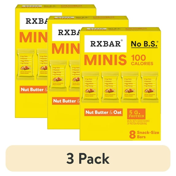 (3 pack) RXBAR Minis Nut Butter and Oat, Honey Cinnamon Peanut Butter Gluten-Free Protein Bars, 8 Count
