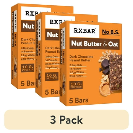 (3 pack) RXBAR Nut Butter and Oat Protein Bars Gluten-Free, Dark Chocolate Peanut Butter, 5 Count