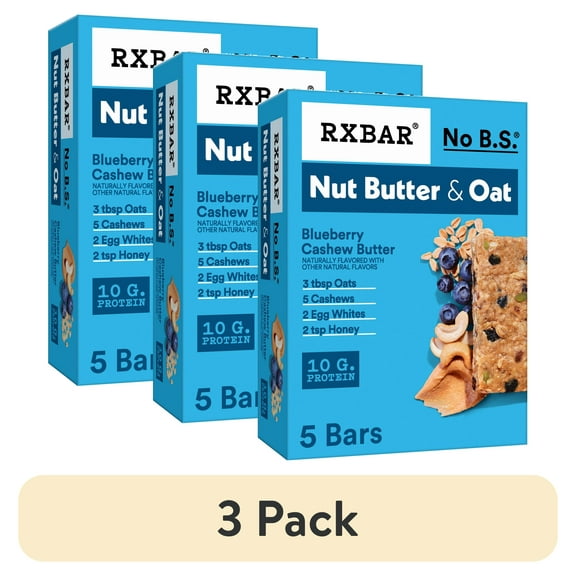 RXBAR Nut Butter and Oat Protein Bars Gluten-Free, Blueberry Cashew Butter, 5 Count