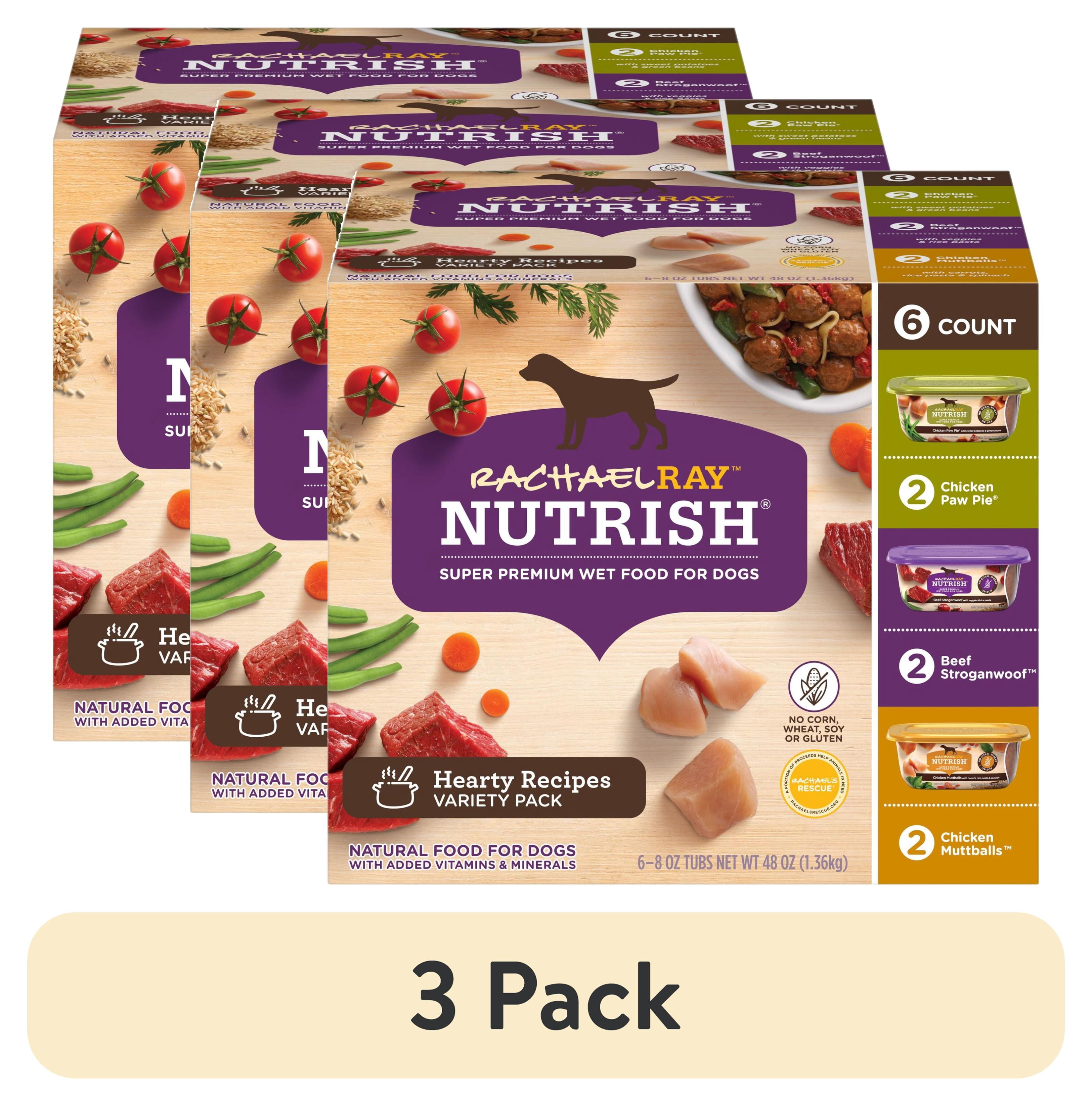 (3 pack) Rachael Ray Nutrish Hearty Recipes Wet Dog Food Variety Pack, 8 oz. Tubs, Pack of 6