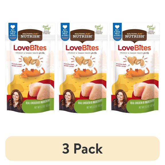 (3 pack) Rachael Ray Nutrish Love Bites Dry Cat Treats, Chicken, 2.2 oz. Bag