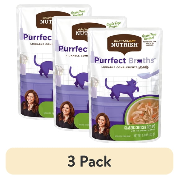 (3 pack) Rachael Ray Nutrish Purrfect Broths Chicken Recipe, Lickable Complements for Cats, 1.4 oz. Pouch