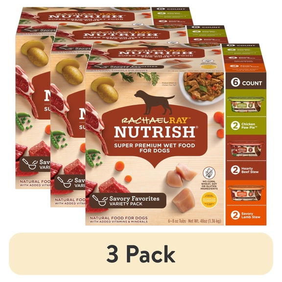 (3 pack) Rachael Ray Nutrish Savory Favorites Variety Pack Wet Dog Food, 8 oz. Tubs, 6 Count