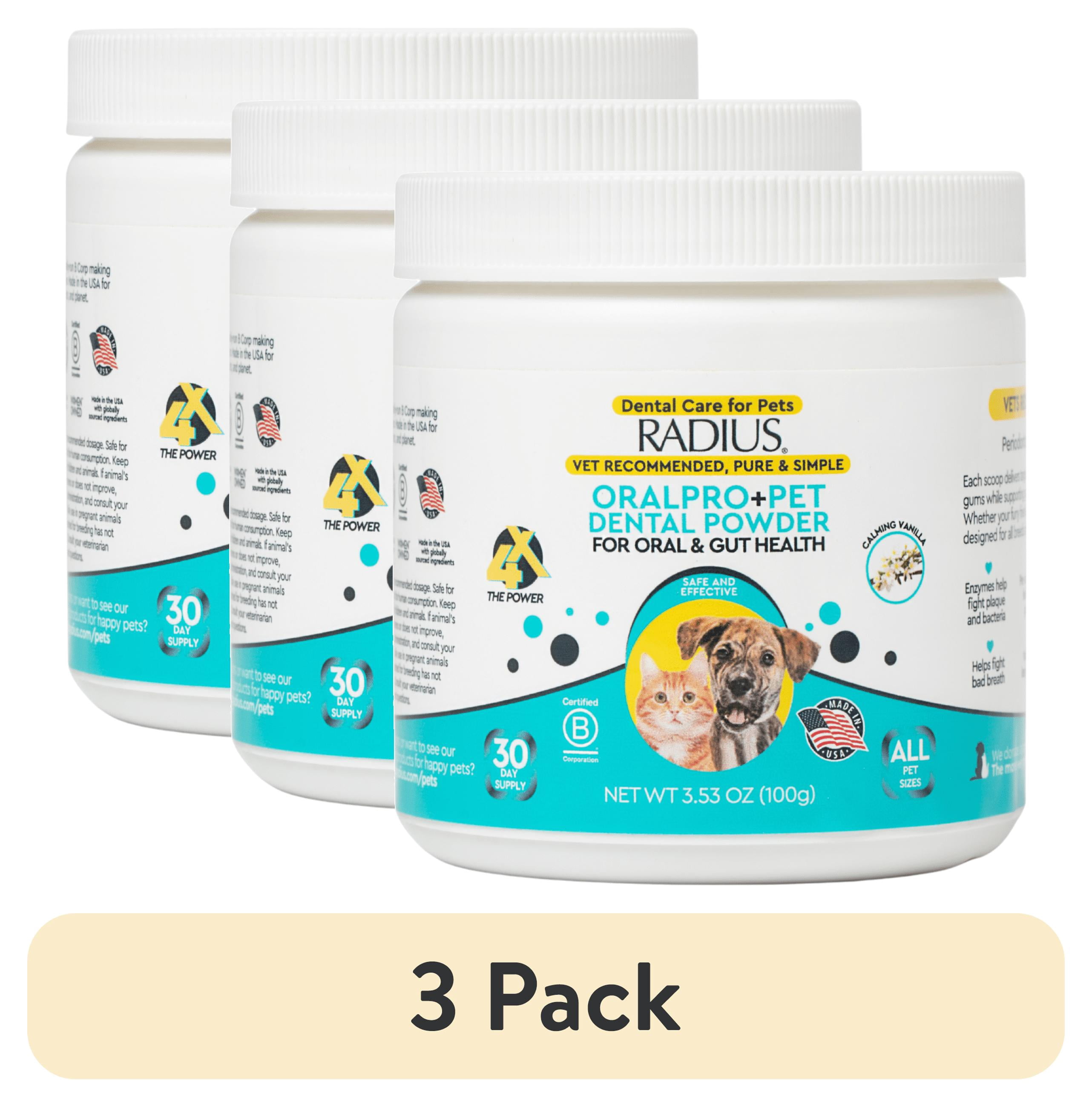 (3 pack) RADIUS OralPro+ Natural Pet Dental Care Powder for Dogs & Cats, Vanilla Flavor, 100g