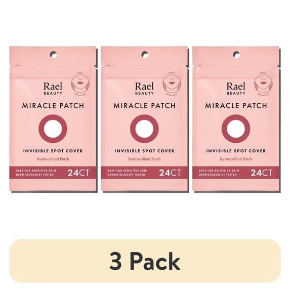 (3 pack) Rael Beauty Miracle Acne Patch Invisible Spot Cover, for All Skin Types, 24 Count