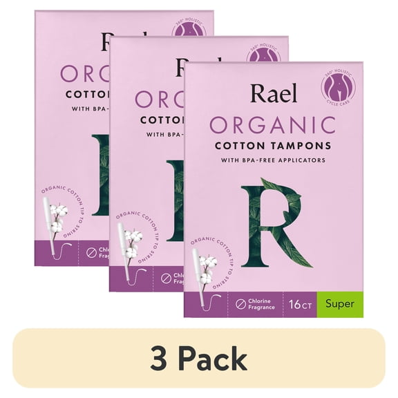 (3 pack) Rael Tampons Made With Organic Cotton With BPA-Free Applicator, Super, 16 Count