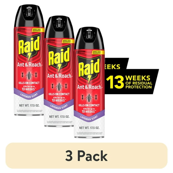 (3 pack) Raid Ant & Roach Insect Killer, Indoor Insecticide, Residual Killing Power, Lavender Scent, 17.5 oz