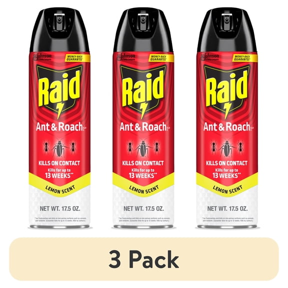 (3 pack) Raid Ant and Roach Insect Killer Aerosol Insecticide, Lemon Scent, 17.5oz