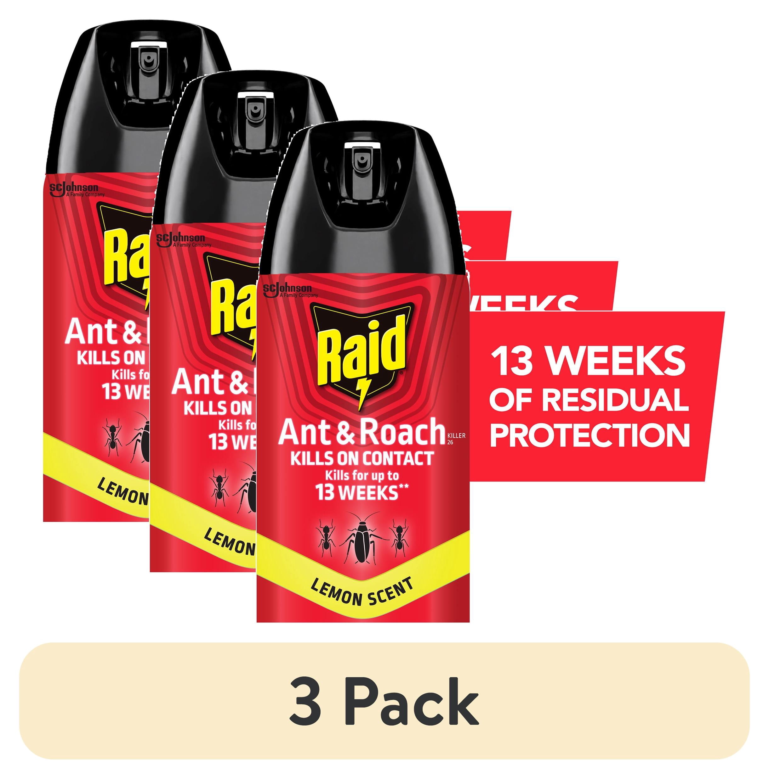 (3 pack) Raid Ant & Roach Insect Killer, Lemon Scent Bug Spray, Insect Spray, 17.5 oz
