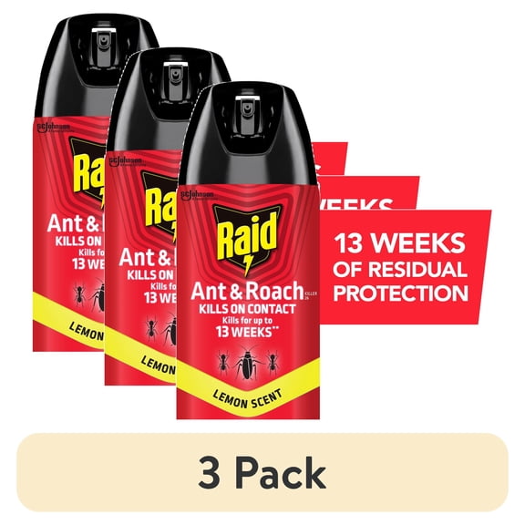 (3 pack) Raid Ant and Roach Insect Killer Aerosol Insecticide, Lemon Scent, 17.5oz