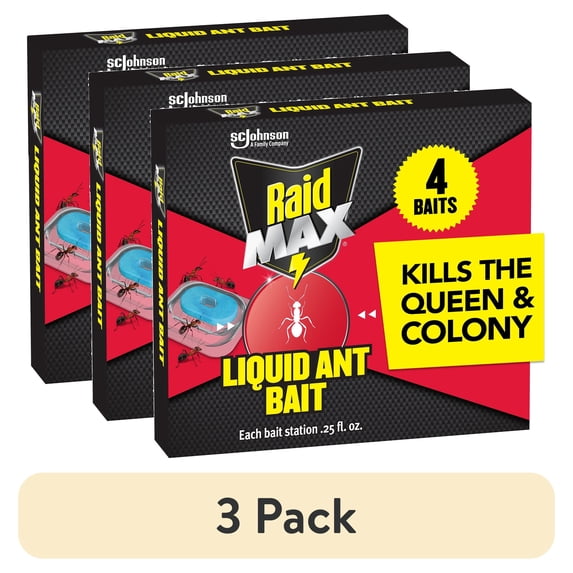 (3 pack) Raid MAX Liquid Ant Insect Killer Bait, Outdoor and Indoor Ant Killer Traps for Home, 4 Count