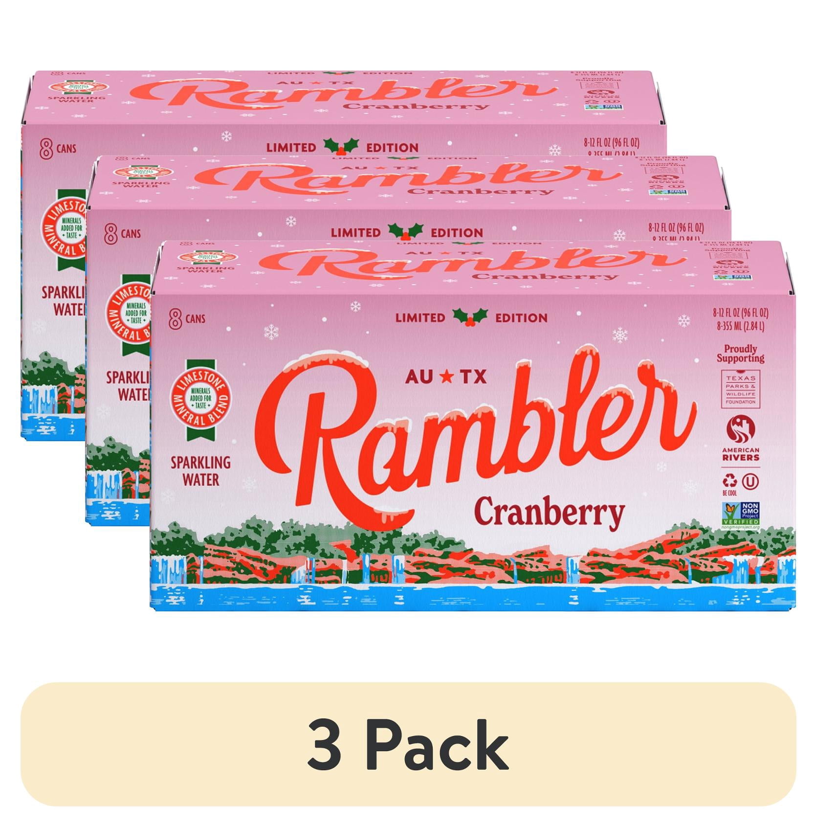 (3 pack) Rambler Cranberry Sparkling Water 8 - 12 fl oz Cans