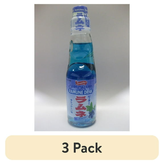 (3 pack) Ramune Drink Blueberry 200ml SK, No Common Allergen-Free Claims Apply