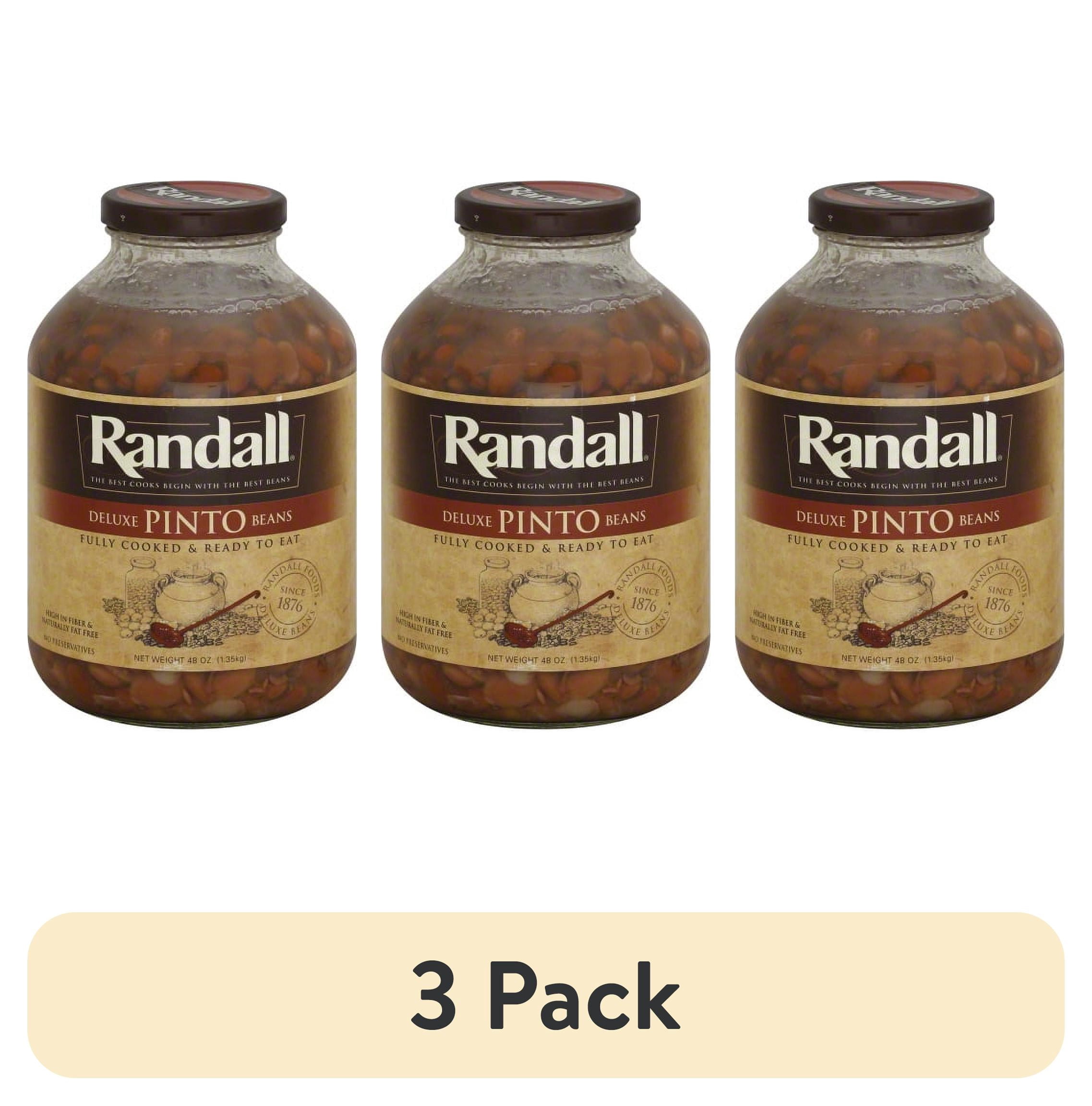 (3 pack) Randall Deluxe Pinto Beans, 48 oz Glass Jar – Fully Cooked, Family Size (No Spice)