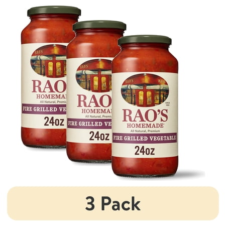 (3 pack) Rao's Homemade Fire Grilled Vegetable Pasta Sauce, Premium Vegetable Italian Spaghetti Sauce, 24 Oz