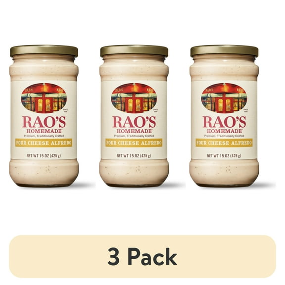 (3 pack) Rao's Homemade Four Cheese Alfredo Sauce, Pasta Sauce with Parmesan, Romano, Asiago & Fontina, 15 Oz