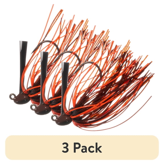 (3 pack) Arkie Lures® Rattle Micro-Honed Hook Silicone Skirting Bass Jig Brown Orange ¼ oz.