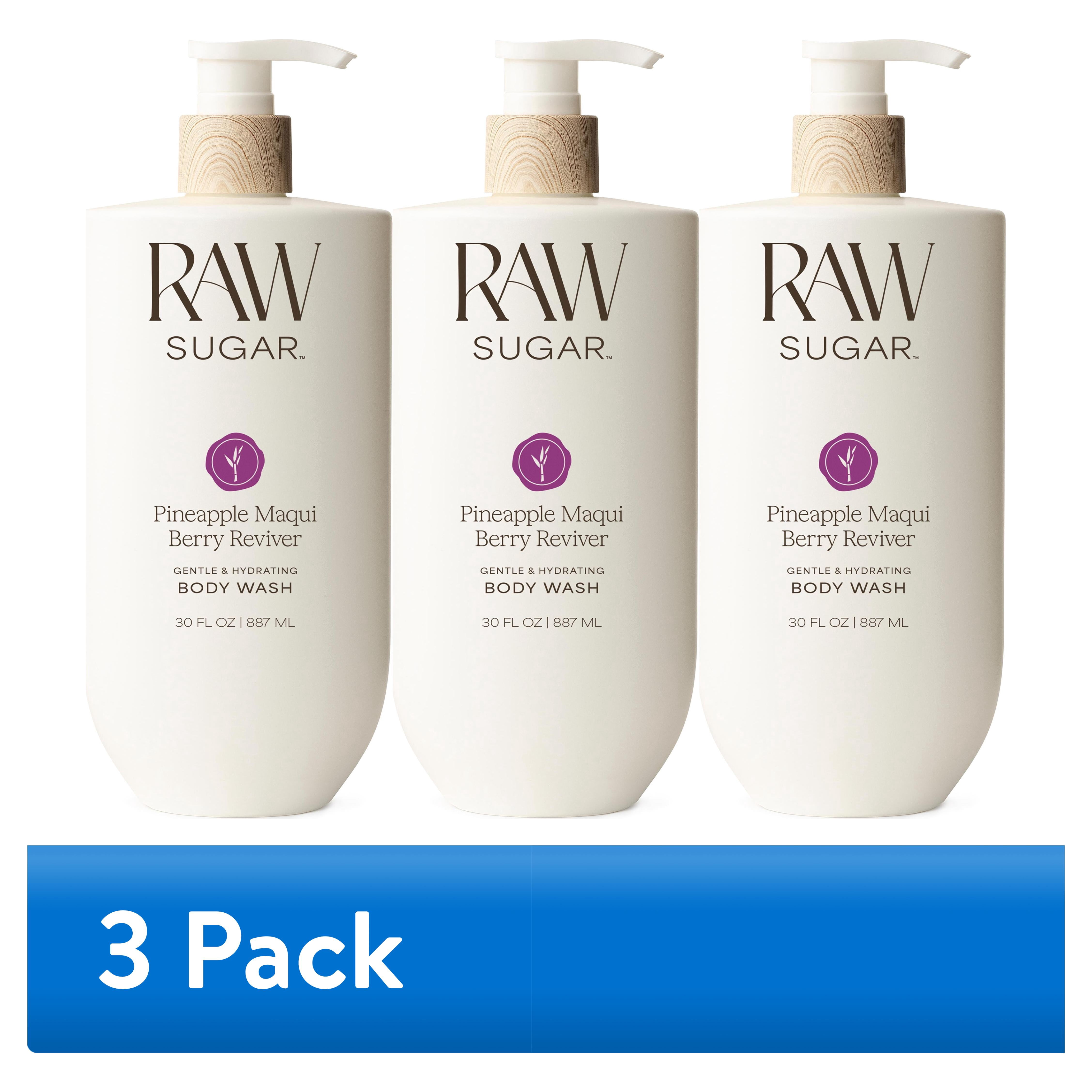 (3 pack) Raw Sugar Pineapple Maqui Berry Reviver Gentle & Hydrating Clean Body Wash, 30 fl oz