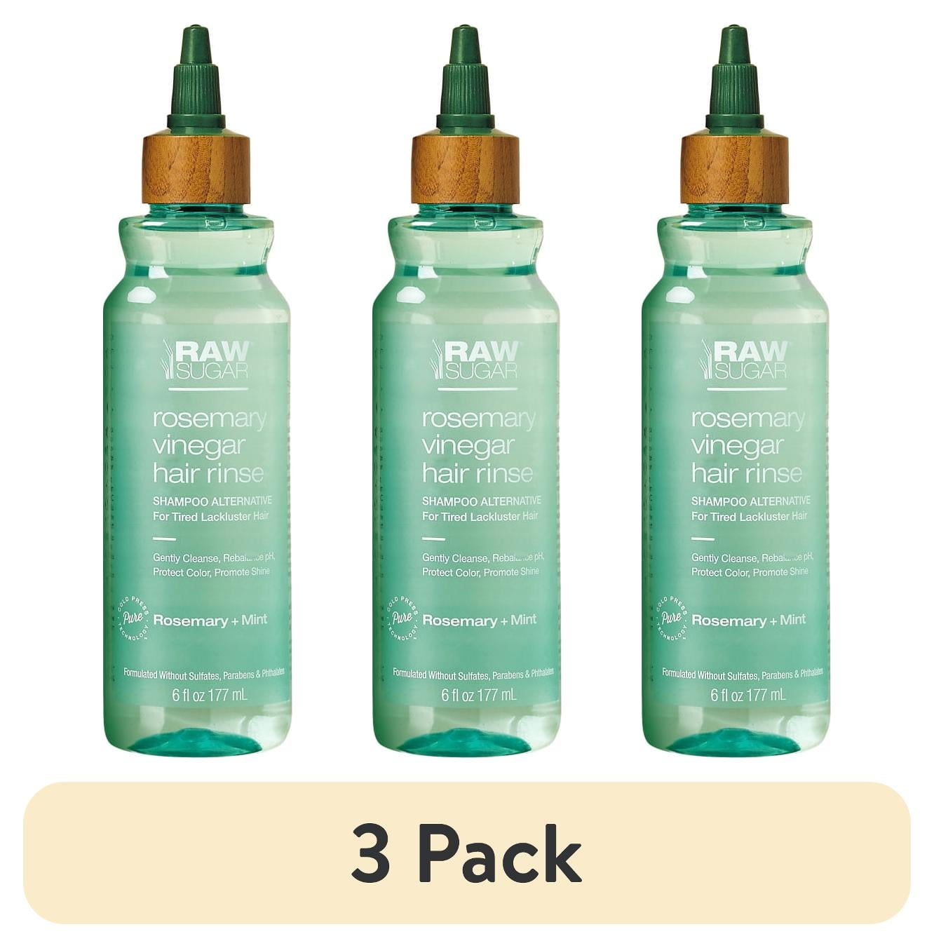 (3 pack) Raw Sugar Rosemary Vinegar Hair Rinse Shampoo Alternative - Rosemary + Mint, 6 fl oz