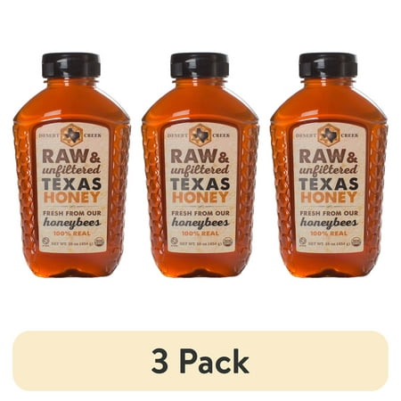 (3 pack) Desert Creek Raw Texas Honey, 16oz, Non-GMO, Kosher Certified