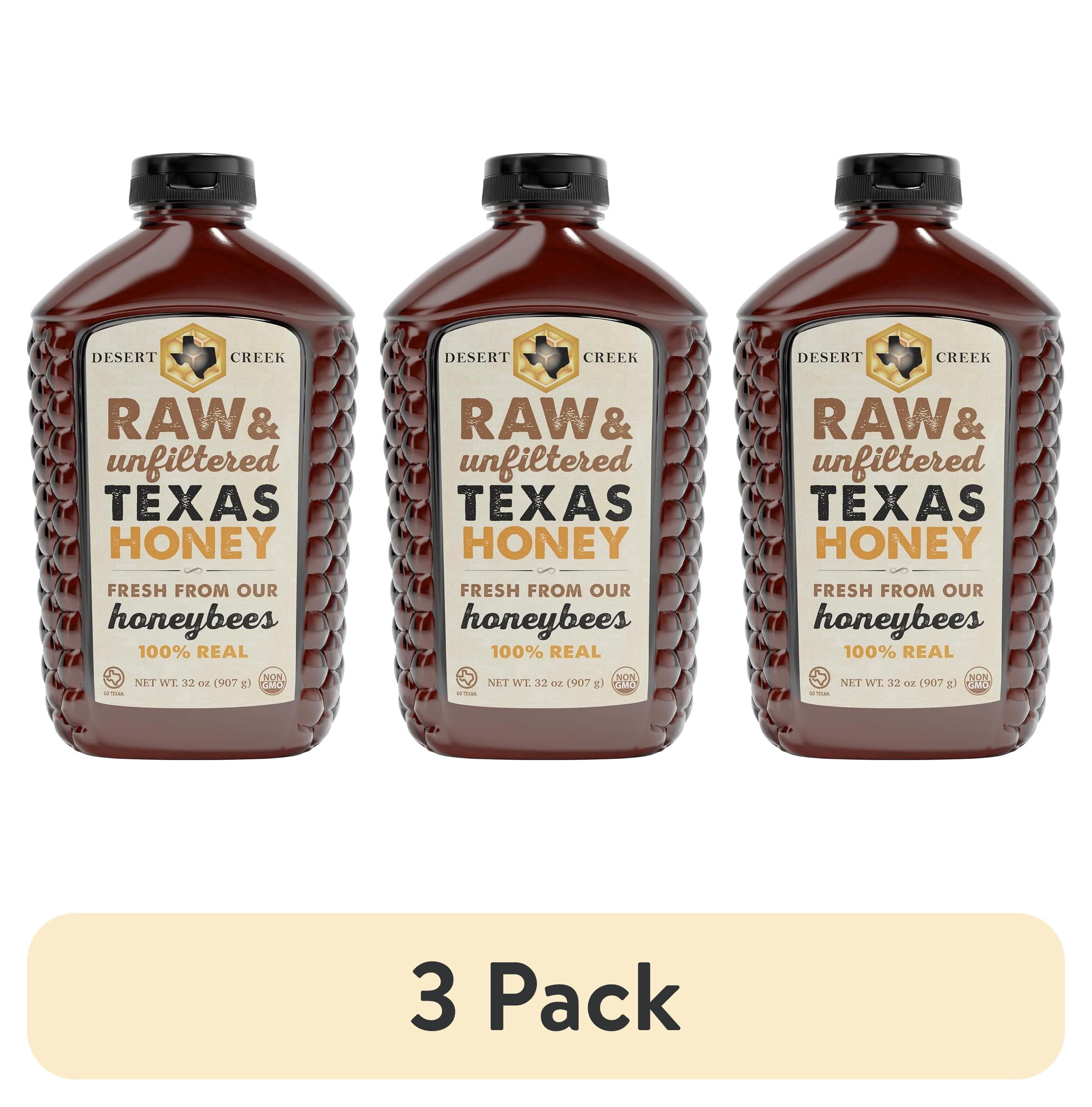 (3 pack) Desert Creek Honey - 100% Unfiltered, Pure, Raw Honey from Texas - Natural Sugar Substitute - Two Pounds of Unprocessed, Unpasteurized American Honey - Harvested by Our Own Beekeepers