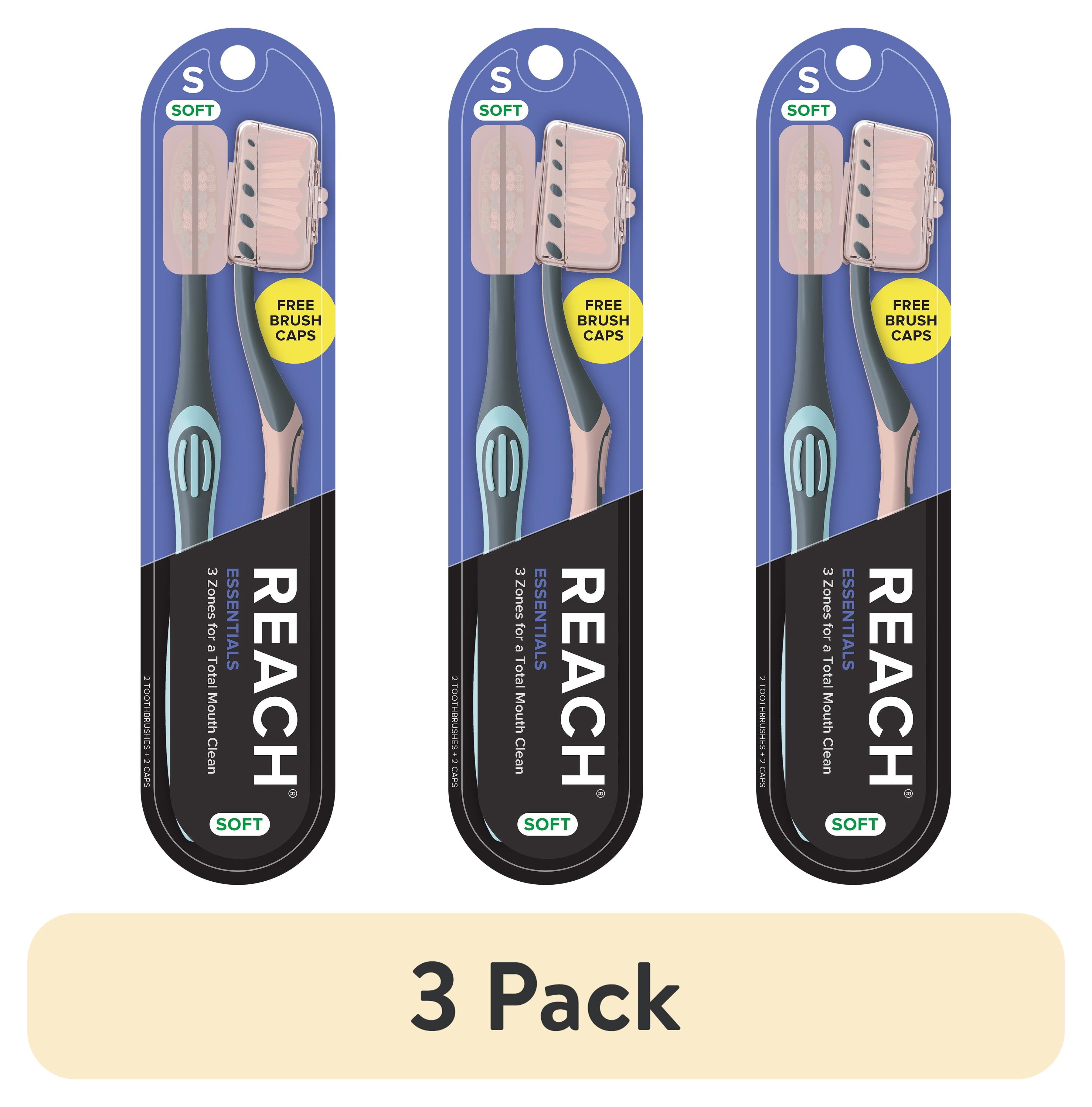 (3 pack) Reach Essentials Manual Toothbrush with Cap, Soft, 2 Count