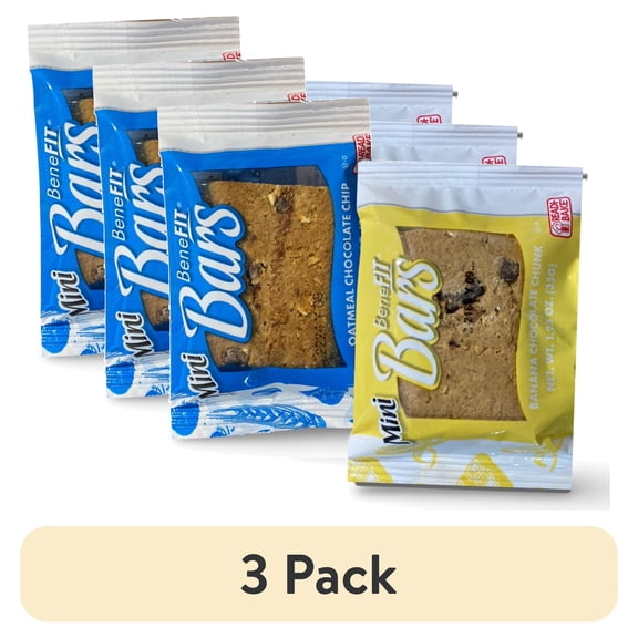 (3 pack) Readi-Bake Mini Benefit Bars Combo Pack 1.25 Ounce | Banana Chocolate Chunk & Oatmeal Chocolate Chip | Pack of 48