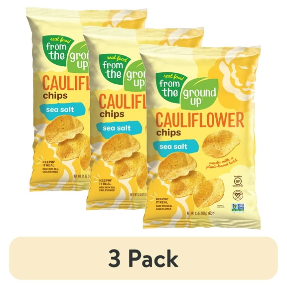 (3 pack) Real Food From the Ground Up Cauliflower Sea Salt Chips, Grain-Free, 3.5 oz Bag