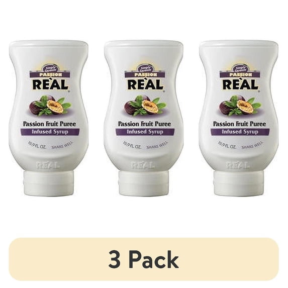 (3 pack) Real Passion Fruit Puree Infused Syrup 16.9 fl oz Squeeze Bottle