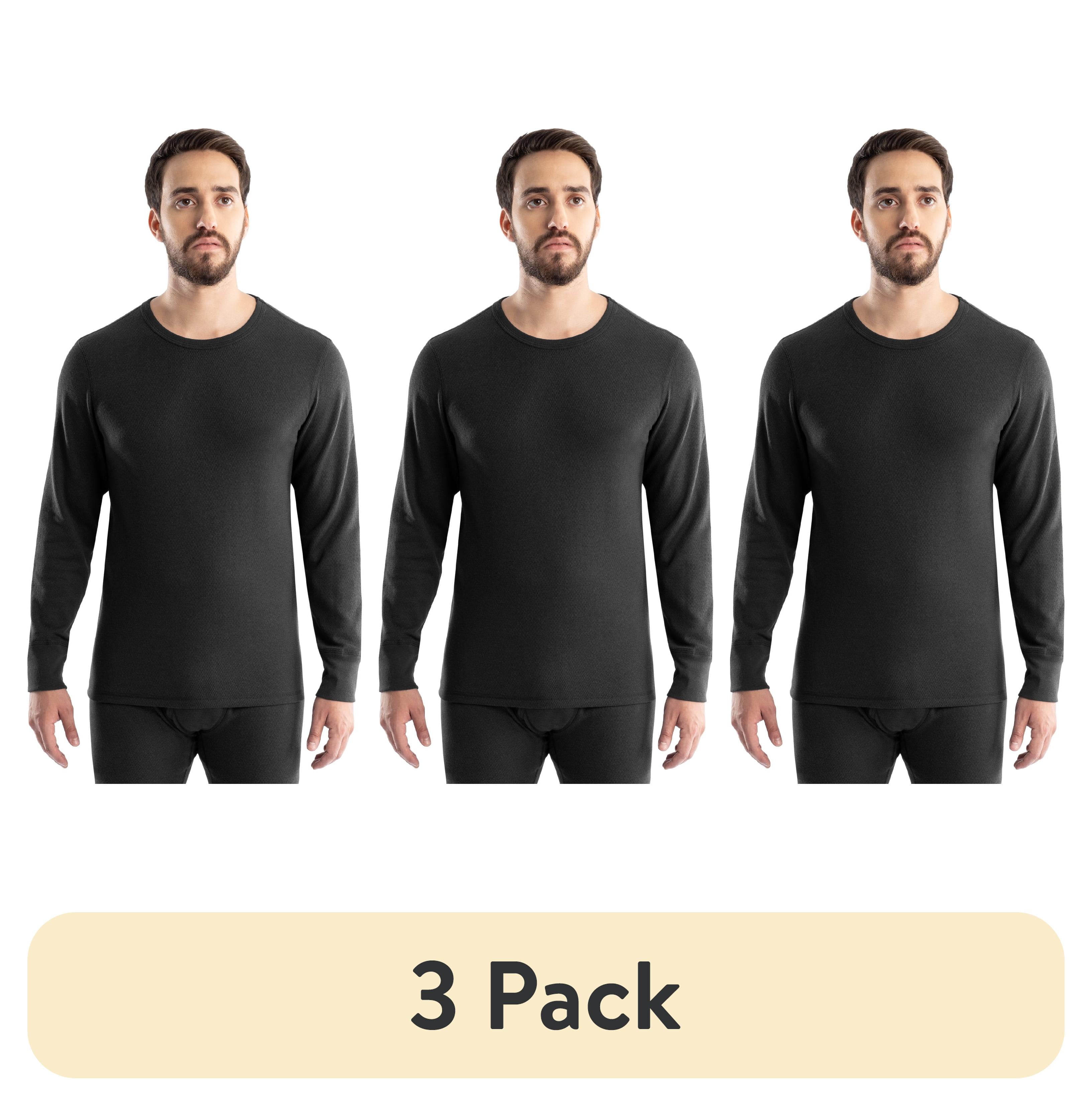 (3 pack) Realtree Men's Cotton Base Layer Thermal Shirt, Black, L