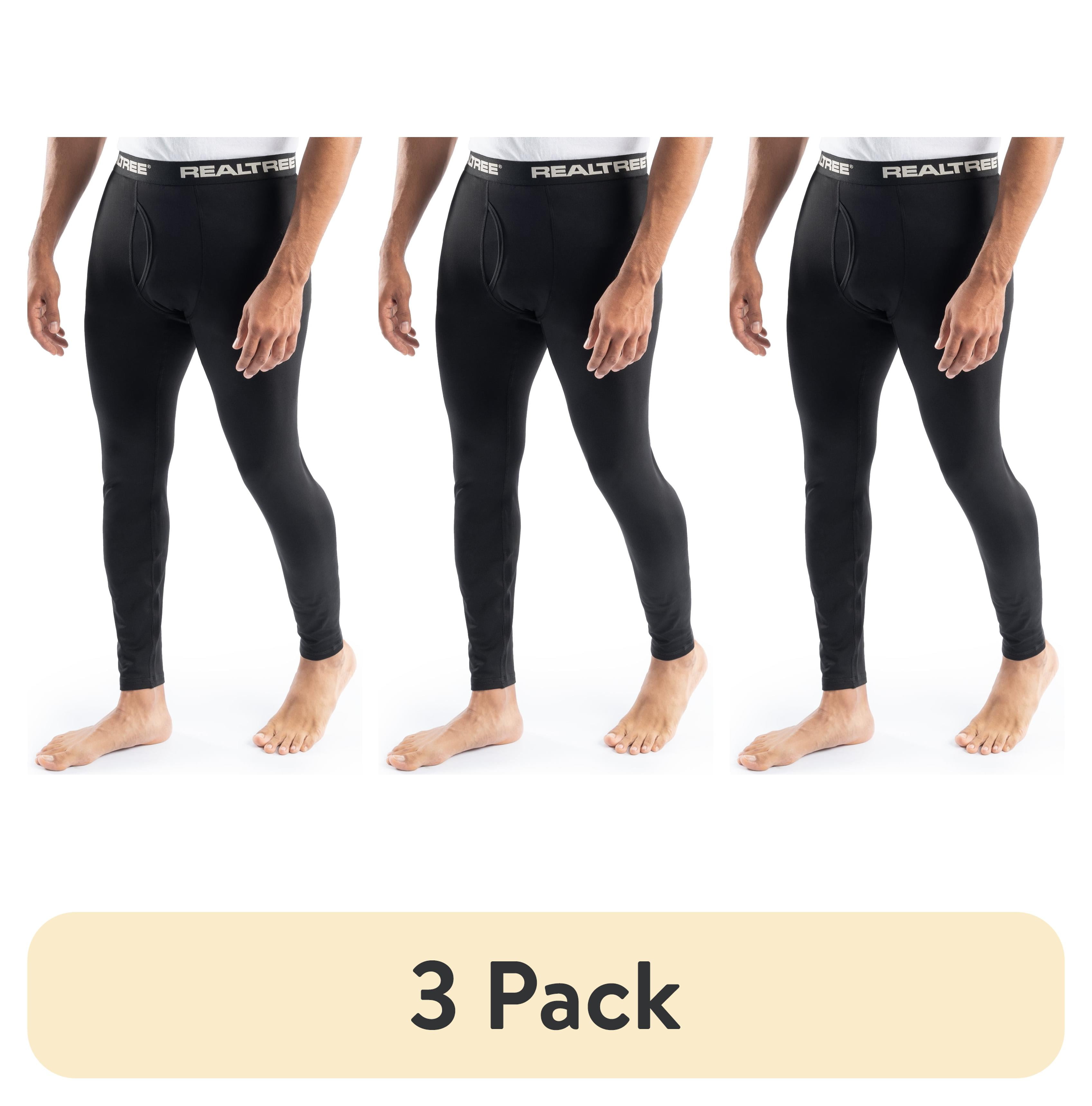 (3 pack) Realtree Men's Heavyweight Fleece Base Layer Thermal Pants, Black, M