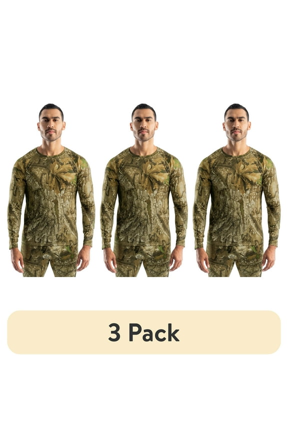 (3 pack) Realtree Men's Heavyweight Fleece Base Layer Thermal Shirt, Realtree APX, XL