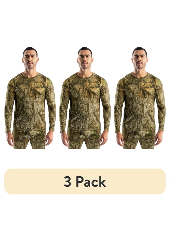 (3 pack) Realtree Men's Heavyweight Fleece Base Layer Thermal Shirt, Realtree APX, XL