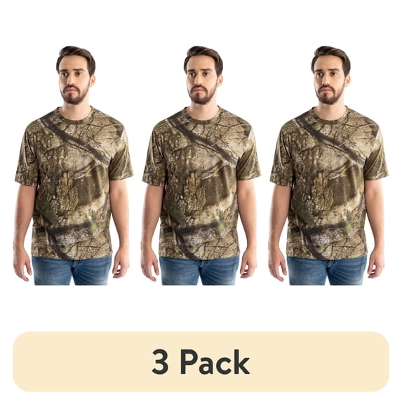 (3 pack) Realtree Men's Short Sleeve Scent Control Hunting Camouflage T-Shirt, size S-3XL