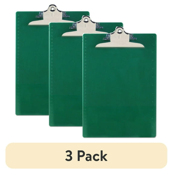 (3 pack) Recycled Plastic Clipboard with Ruler Edge 1" Clip Cap, 8 1/2 x 12 Sheet, Green