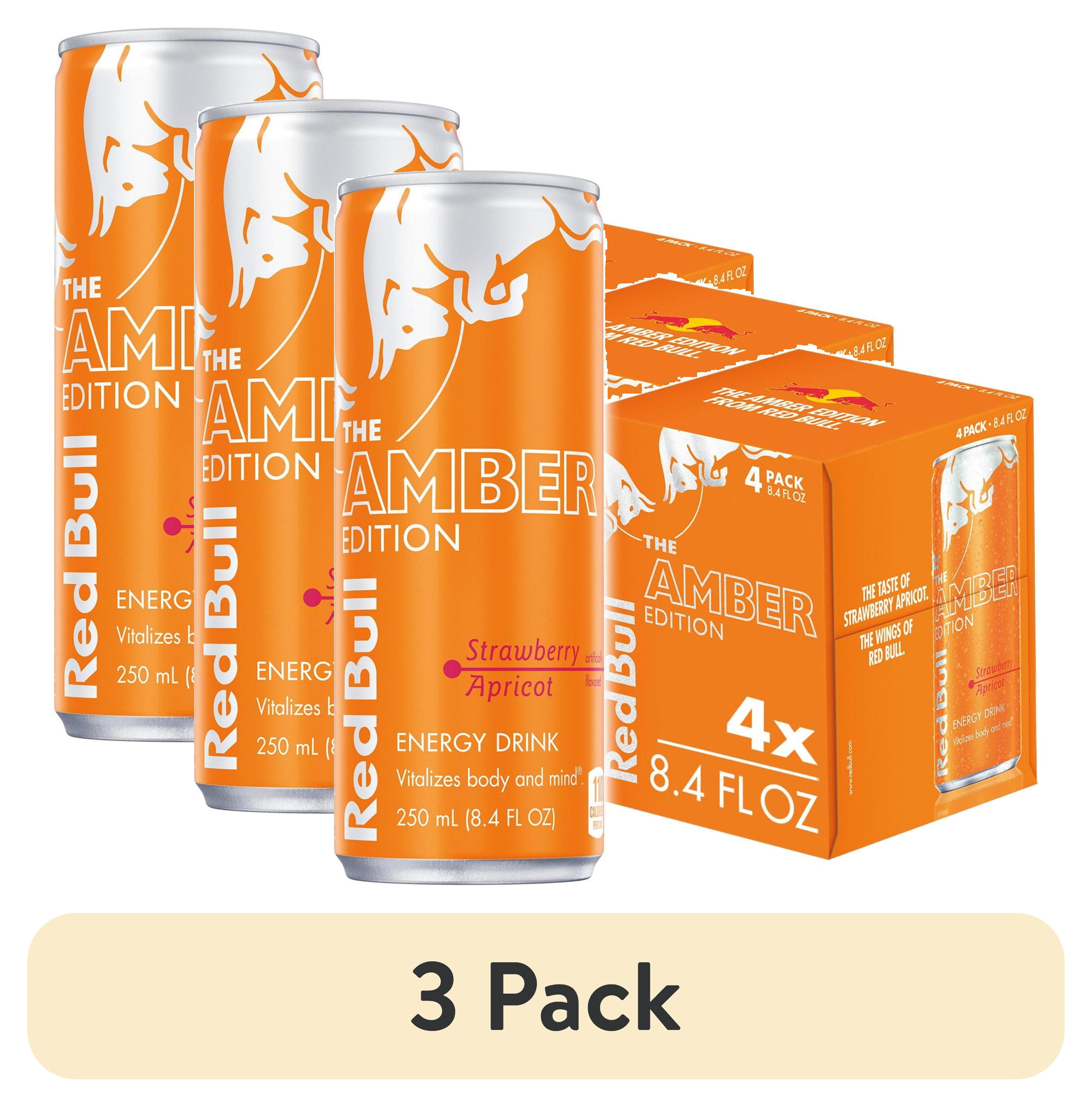 (3 pack) Red Bull Amber Edition Energy Drink, Strawberry Apricot, 80mg Caffeine, 8.4 fl. oz., Pack of 4 Cans
