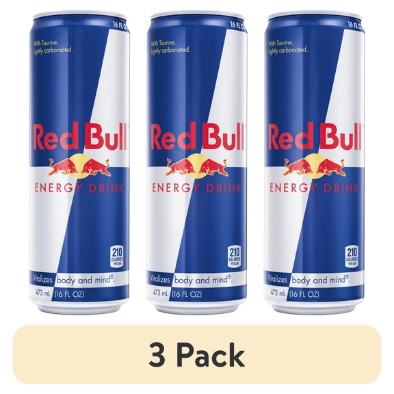 (3 pack) Red Bull Energy Drink, 16 fl. oz. Can, 151mg Caffeine, Taurine & B Vitamins