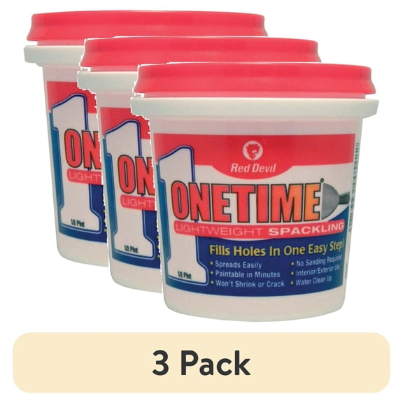 (3 pack) Red Devil ONETIMEĀ® Lightweight Spackling Wall Filler 8 oz, Single Pack, Premixed Formula