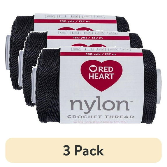 (3 pack) Red Heart Nylon Black Crochet Thread, 150 Yds, Size 18